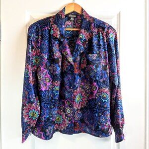 Gianna Multicolor Print Jacquard Long Sleeve Blouse